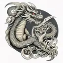 Japanese dragon guarding a samurai warrior sleeve tattoo tattoo design idea
