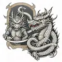 Japanese dragon guarding a samurai warrior sleeve tattoo tattoo design idea