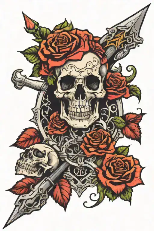 skull roses Mandela tools money tattoo design idea