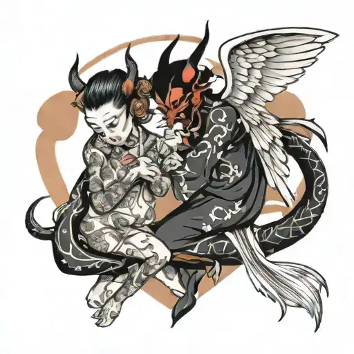 devil and angel love tattoo design idea