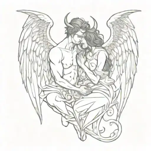 devil and angel love tattoo design idea