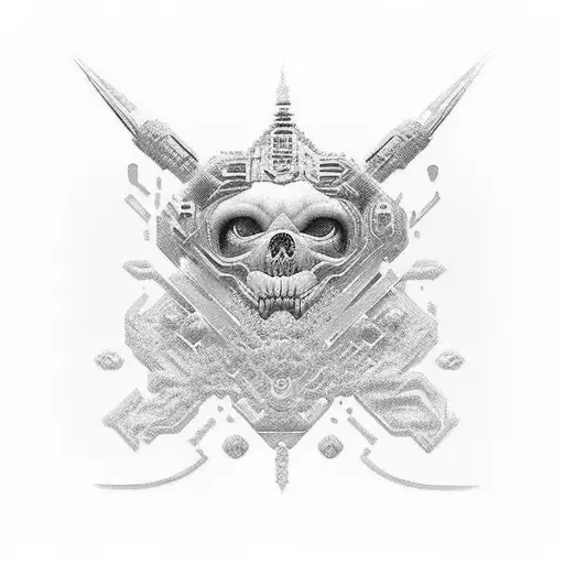 cyber sigilism agresivo, podria ser una catedral o algo simbolico, invertido en las costillas, subliminal, a lo largo tattoo design idea