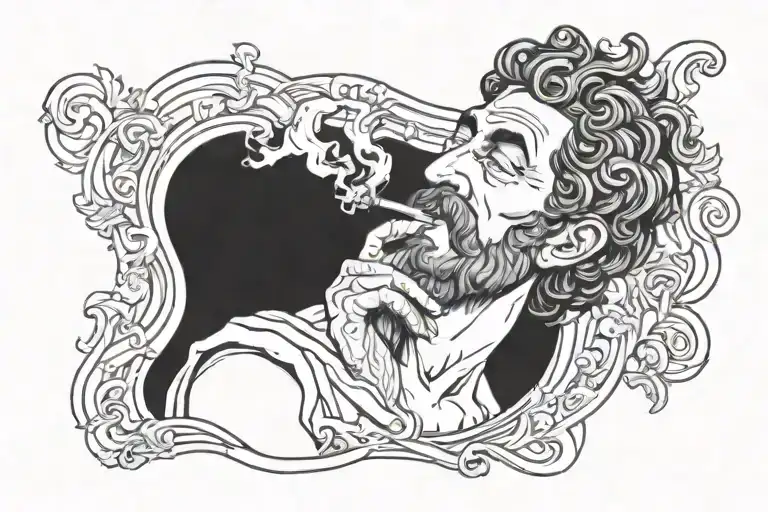 greek god smoking a blunt in olympus tattoo design idea