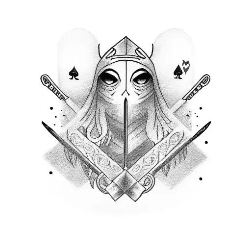 poker card but with a sword tattoo design idea