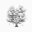 A serene forest scene with intricate details representing memories and mental health journey tattoo design idea