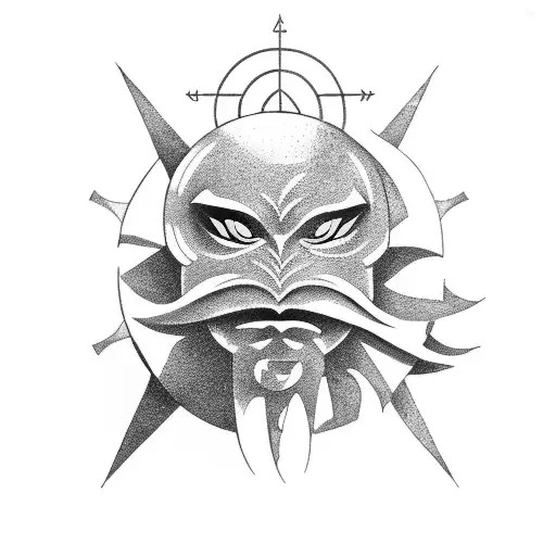 half moon with demon mask tattoo design idea