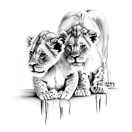 3 lion cubs together tattoo design idea