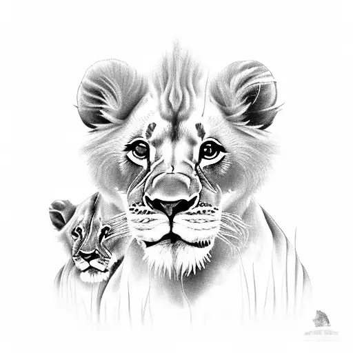 3 lion cubs together tattoo design idea