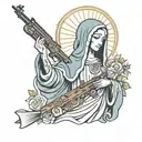 virgen mary with no face holding a ak47  tattoo design idea