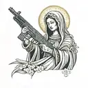 virgen mary with no face holding a ak47  tattoo design idea