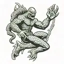 creature from the black lagoon climbing like a traditional panther tattoo design idea