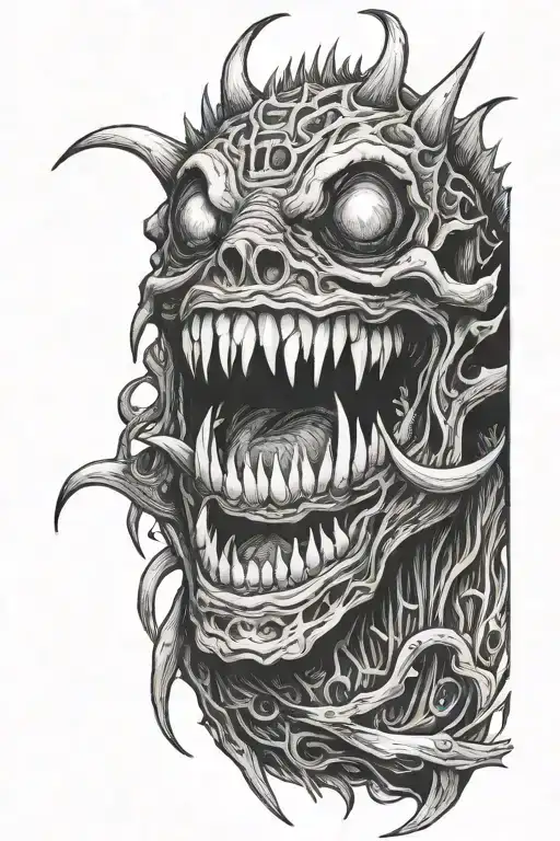 horror monster with lot of teeth  tattoo design idea