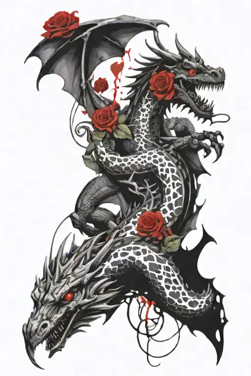 Wounded Dragon Protecting Small Rose tattoo design idea