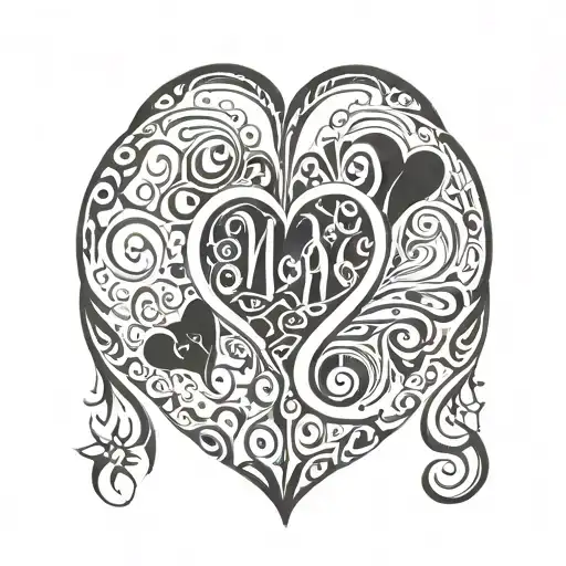 Heart made of mom and dads names and dates tattoo design idea