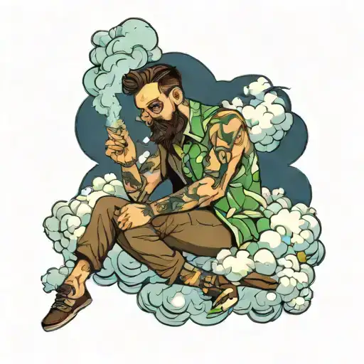 man lays on cloud smoking weed tattoo design idea