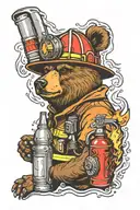 firefighter helmet,bear,bottle,fire tattoo design idea