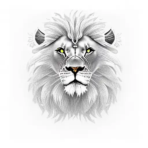 Lion with cross on the eye and flowers around head tattoo design idea