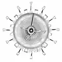 A gothic style clock with gears and cogs made from old weapons like guns and knives tattoo design idea
