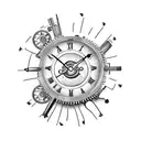 A gothic style clock with gears and cogs made from old weapons like guns and knives tattoo design idea