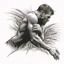 Two brothers arm wrestling in a field of wheat tattoo design idea