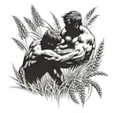 Two brothers arm wrestling in a field of wheat tattoo design idea