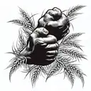 Two brothers arm wrestling in a field of wheat tattoo design idea