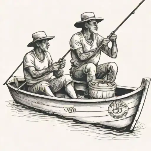 me and my uncle on a boat fishing, no faces, in goa india tattoo design idea