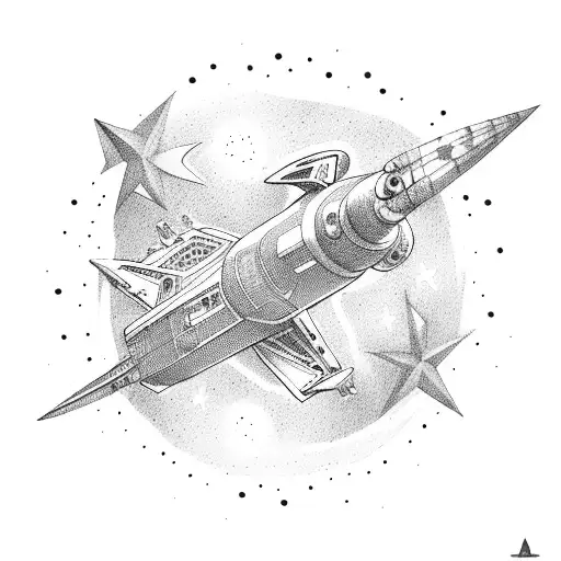 Spaceship with stars tattoo design idea