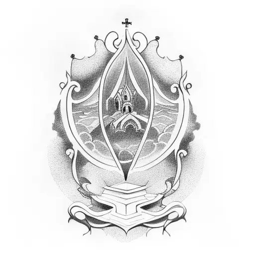 cherub church window tattoo design idea