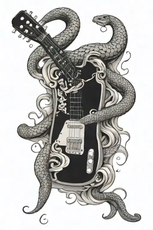 a Eletric telecaster guitar with a snake rapping around the neck of the guitar  tattoo design idea
