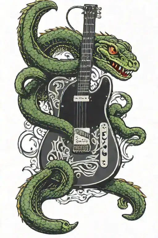 a Eletric telecaster guitar with a snake around the neck of the guitar  tattoo design idea