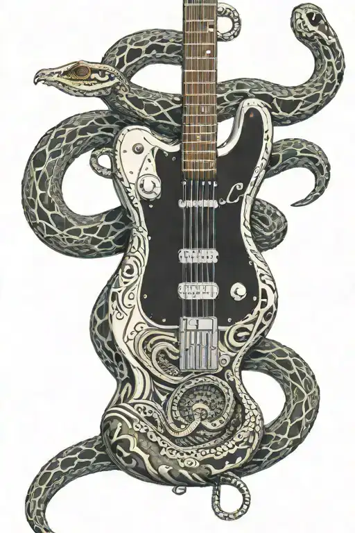 a Eletric telecaster guitar with a snake rapping around the neck of the guitar  tattoo design idea