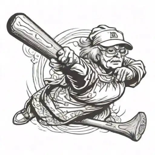 honor grandma throwing pecans at a baseball bat tattoo design idea