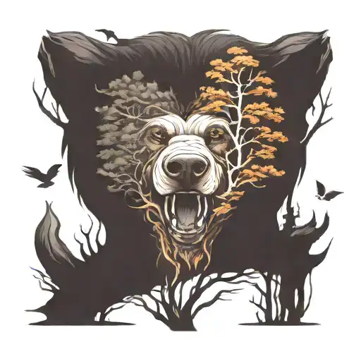 bear tree wolf sea  tattoo design idea