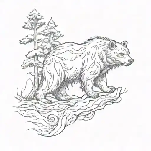 bear tree wolf sea  tattoo design idea