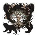 bear tree wolf sea  tattoo design idea