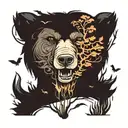 bear tree wolf sea  tattoo design idea