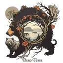 bear tree wolf sea  tattoo design idea