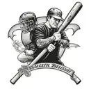 name Reagan and football baseball bat intertwined tattoo design idea