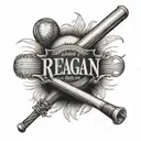 name Reagan and football baseball bat intertwined tattoo design idea