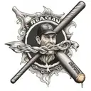 name Reagan and football baseball bat intertwined tattoo design idea