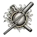 name Reagan and football baseball bat intertwined tattoo design idea