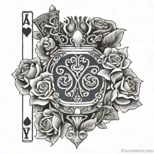 king of hearts playing card with roses and a navy theme tattoo design idea