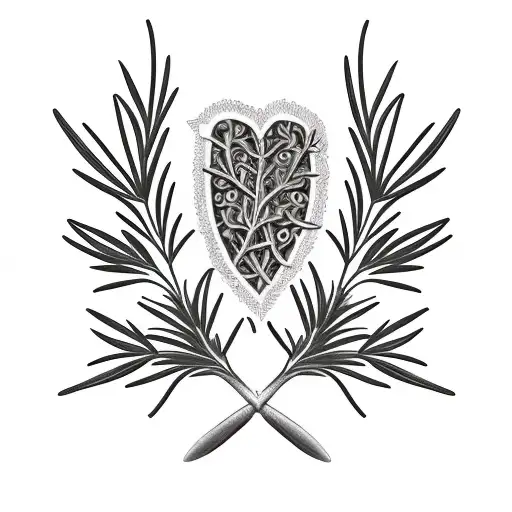 two symmetric rosemary branches crossed at the ends tattoo design idea