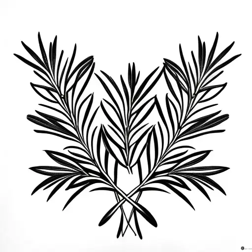 two symmetric rosemary branches crossed at the ends tattoo design idea