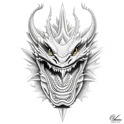 Dragon head with mouth open tattoo design idea