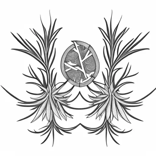 two symmetric rosemary branches crossed at the ends tattoo design idea