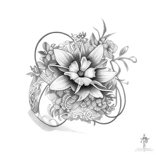 flower bracelet, humming bird, arm ban tattoo design idea
