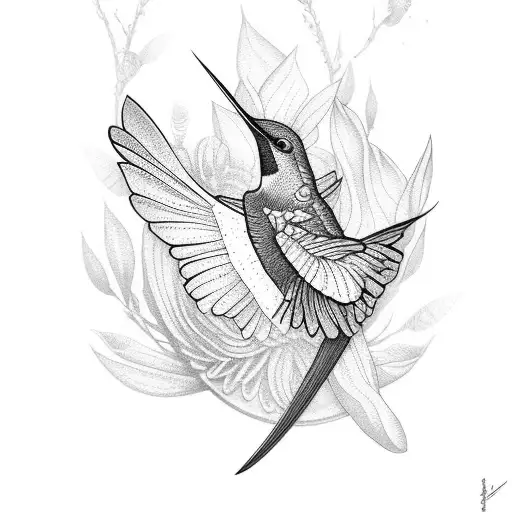 floral arm band with hummingbird tattoo design idea