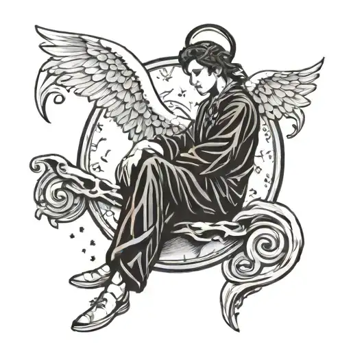 An Angel drom profil sitting on the Moon but when tou looking upside down thé tattoo you see a demon face  tattoo design idea